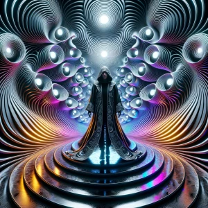 An ultra-photorealistic portrait of a mystic suspended in a zero...