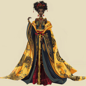 Create a full-body illustration of an Empress representing a mix...