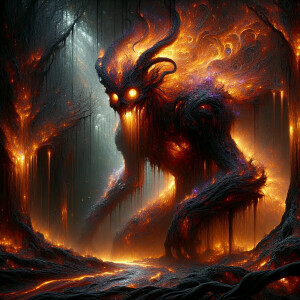 In the shadowy depths of a desolate forest, a cimmerian solar tr...