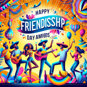 Create a vibrant and joyful image for 'Happy Friendship Day Amig...