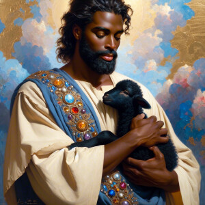 Oil painting of an African-American man resembling Jesus Christ,...