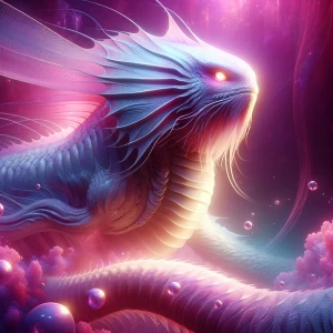 Create a digital painting of a glowing, schlocky leviathan with...