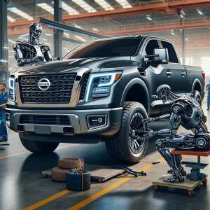 2018 Nissan Titan Truck, deep gray, in the workshop with termina...