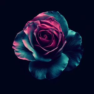 A rose for a logo of a company and the colors teal and magenta