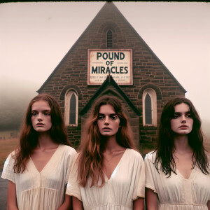 Create a color film photograph from 1962 of exactly three beauti...