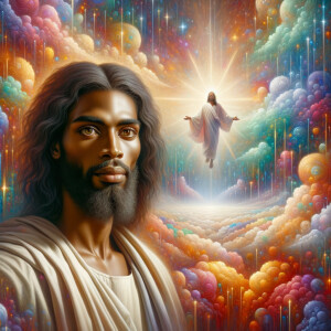 Produce a realistic image of an African-American Jesus in the fo...