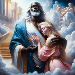 An oil painting depicting a light-skinned African-American Jesus...