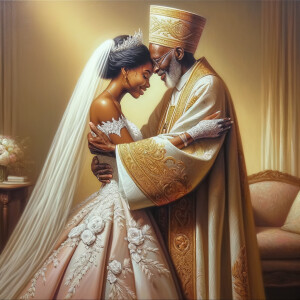 Imagine a hyper-realistic oil painting that captures a tender mo...
