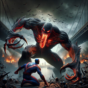 8k resolution up close image of venom with  red teeth biting a f...