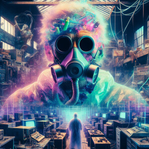 double exposure closeup of a synthwave dreams style combined wit...