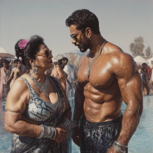 Hyperrealism, art. a punjabi   mother in law, in her late 50s,...