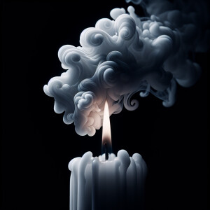 A close-up of a glowing lit candle, the smoke rises from the fla...