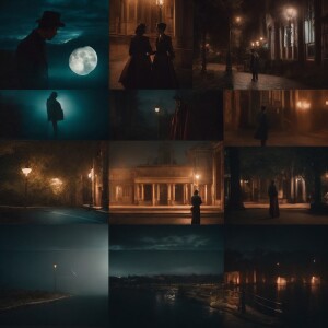 create a romantic couple standing by a left under the moonlights...