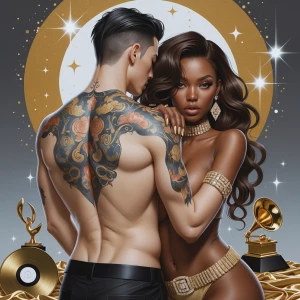 A stunning, semi-realistic, cinematic digital illustration featu...