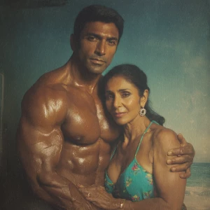 Realism photo painting.a muscular sweaty indian man standing b...