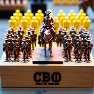 Minions around copper cowmen military on stand and text CBO