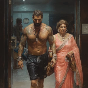Hyperrealism painting ,a new delhi muscular beefy bearded tattoe...