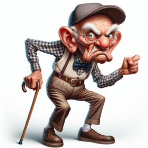 caricature of a 95 year old angry American grandpa posing for th...