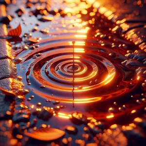 Generate a hyper-realistic image of a puddle with a strikingly v...