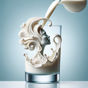 A stunning photorealistic image of milk being poured into a drin...