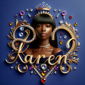 VCraft a 3-D image showcasing the name 'KAREN' in a luxurious go...