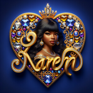 VCraft a 3-D image showcasing the name 'KAREN' in a luxurious go...