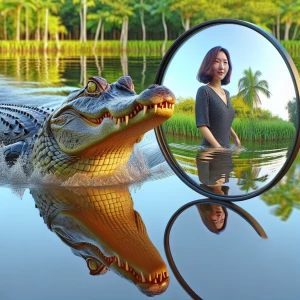 Create an ultra-realistic 8K HDR image of an alligator parting t...
