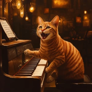 A photorealistic orange-striped cat with anthropomorphic express...