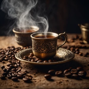 an ancient broken cup of the arabic empire filled with arabic co...