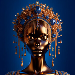 Create a 3-D realistic, elegant figure against a vivid royal blu...
