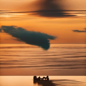 Create an image of a man and woman lying side by side on a tranq...