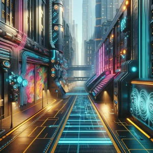 Los Angeles with graffiti art in alleys ground level.