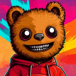 Stylized character portrait of a mischievous designer toy creat...