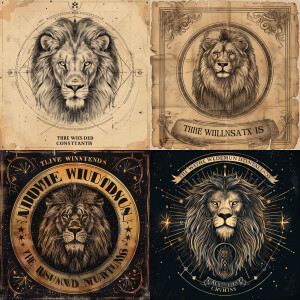 draw a social media logo with a lion in the middle and a caption...