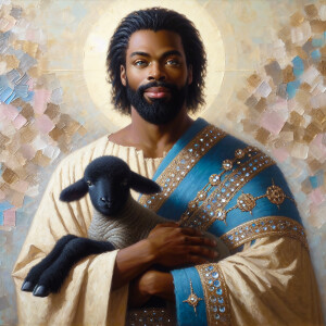 Oil painting of an African-American man resembling Jesus Christ,...