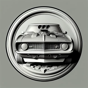 Grayscale 3D bas relief of a 69 camaro with a blower sticking ou...