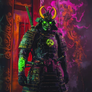 Create an image of a full-body samurai warrior in exquisite dark...