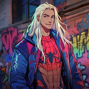 A character with long, straight, platinum blonde hair and light...