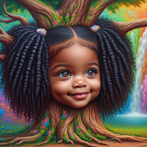 Create a hyper-realistic 3-D oil painting of a tree with a fulle...