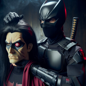 Batman sosteniendo la cabeza de Obito uchiha