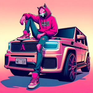 Create a colorful/psyscadelic character of pink panther wearing...