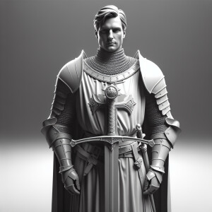 3d rendering, grayscale, knight Templar standing with sword in h...