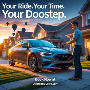 A sleek rental car parked in front of a modern suburban home at...