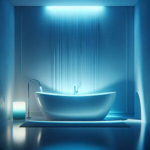 White bath with blue light lamp