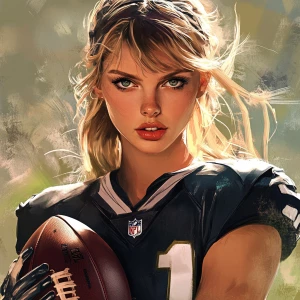 Taylor Swift  NFL player, picture in action, in GTA art style, even image with contours