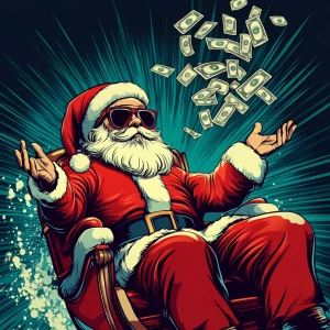 Santa Claus in sunglasses as the godfather of the mafia. Use car...