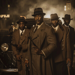 **Visual Prompt for a Group of 1930's G-Men Led by Delroy Lindo:...