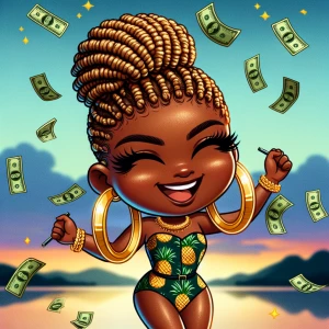 300dpi chibi style African accent Honey-toned boss babe in a pin...