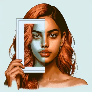 Create a portrait of a woman with ginger hair in an abstract sty...