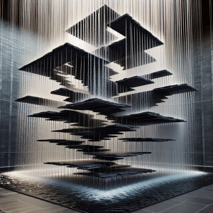 Design a suspended waterfall fountain with multiple levels of th...